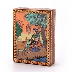 Little India Gemstone Meera Painting Wooden Jewellery Box (256, Brown)