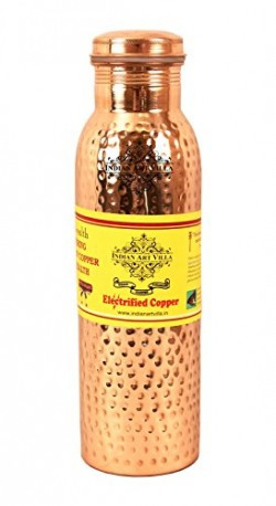 IndianArtVilla Hammered Pure Copper Bottle, Travel Essential, Ayurveda Healing, 1 Ltr