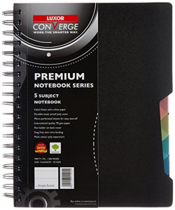 Luxor 5 Subject Single Ruled Notebook - B5, 70 GSM, 300 pages