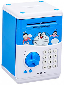 JZL Security Hlit Doraemon Money Safe Password Coin Piggy Kiddy Savings Bank (Blue)