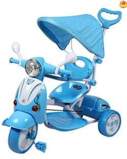 Baybee Vespa Trolly Cycle with Canopy and Parent Control (Blue)