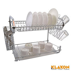 Klaxon Stainless Steel Kitchen Organizer - Dish Drainer - Kitchen Racks & Shelves - 2 Tier - 430*120*260 Mm - Chrome Finish