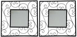 Hosley Decorative Square Iron Wall Mirror (15.24 cm x 29.84 cm, Black, Set of 2)