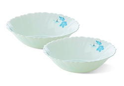 Larah by Borosil Mimosa Glass Multipurpose Bowl Set, Set of 2, White