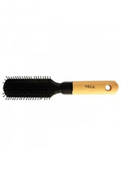 Vega Flat Brush with Wooden and Black Colored Handle with Black Brush Colored Head