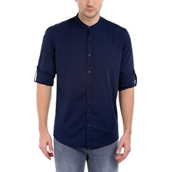 Dennis Lingo Men's Solid Casual Full Sleeves Slim fit Navy Blue Cotton Shirt-C201_4_L