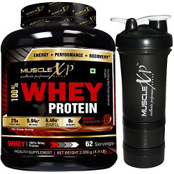 MuscleXP 100% Whey Protein - 2Kg (4.4 lbs), Double Rich Chocolate with Shaker - Design 11