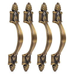 Klaxon Classical Rajwadi Brass Decorative Door/Cabinet/Drawer Pull Handle-4 Inches (Antique Finish) - Pack of 4