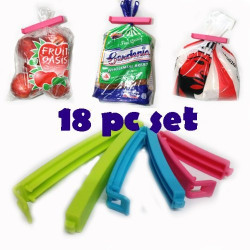 18Pc 3 Different Size Plastic Food Snack Bag Pouch Clip Sealer for Keeping Food Fresh for Home Kitchen Camping (Multi Color)
