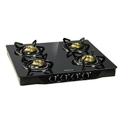 Sunflame Crystal Stainless Steel 4 Burner Gas Stove, Black