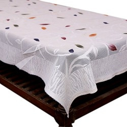 Kuber Industries™ Center Table White Floral Design in Cloth Net 40*60 Inches - KI3552