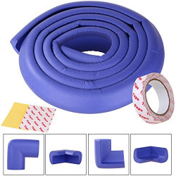 SGM Baby Safety Corner Guards, SGM® 2 Meter Long Safety Strip Tape With 3M Tape and 4 Corner Safety Guards For Protection Againt Glass (Blue)