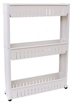 Okayji Plastic Bathroom Storage Rack Shelf, 3 Tires, White