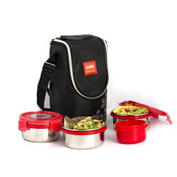 Cello Max Fresh Click Steel Lunch Box Set, 4-Pieces, Red