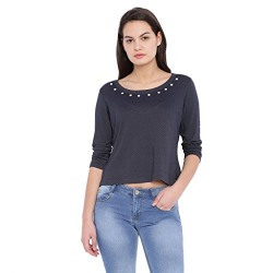Campus Sutra Women Blouse Top(AZ17TOP_RNQSNKDT_W_PLN_BU_AZ_L)