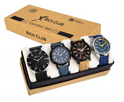 Rich Club Combo Of 4 Analogue Multicolor Dial Men's And Boy's Watch-605Blk+118Blu+Av51+70Blu