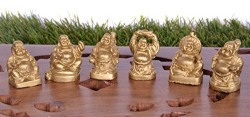 Pindia Set Of 6pc Laughing Buddha Fengshui Golden Figurine For Wealth & Prosperity (2*2*3 cms, Golden)