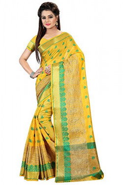 Royal Export Women's Cotton Silk Saree (Yellow)