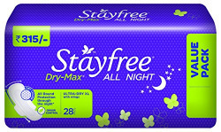 Stayfree Dry-Max All Night Ultra-Thin with Wings - X- Large (28 Pads)