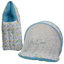 Amardeep Baby Mattress with Mosquito Net, Sleeping Bag Combo 0-3 Months (blue)