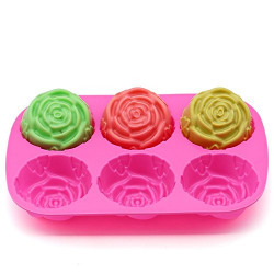 JoyGlobal 6 Cavity Silicone Rose Cake Baking Mold Pan Muffin Cups Soap Moulds Ice Cubes Tray