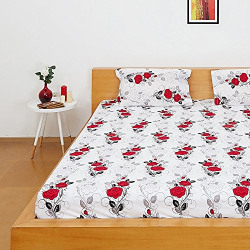 Solimo Silk Finish Floral Bloom 180 TC 100% Cotton Double Bedsheet with 2  Pillow Covers - Red