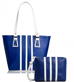 Mammon Women Handbag and sling bag combo (HS-3strip-blu, 40x30x10 CM)