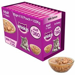 Whiskas Wet Meal Adult Cat Food, Salmon in Gravy, 85 g - Pack of 12