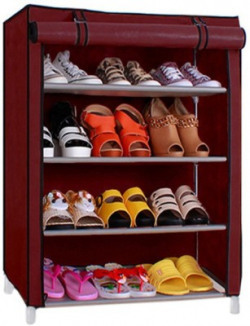 Pindia 4 Layer Maroon Design Rack Organizer Polyester Collapsible Shoe Stand