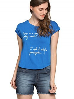 abof Women Blue Printed Regular Fit T-shirt