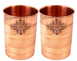 Indian Art Villa Copper Glass Tumbler, Serveware & Tableware (300 ml Each, Set Of 2)