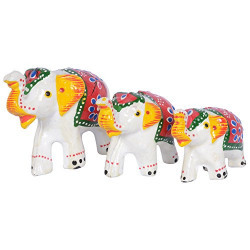Jaipuri Haat Handicrafted Set Of 3 Showpiece Elephant For Decoration (9X7Cm ,7X 5Cm ,6X 4Cm)
