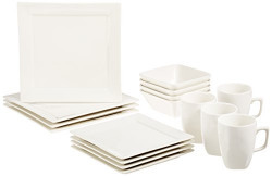 AmazonBasics 16-Piece Premium Dinnerware Set, Square Classic White