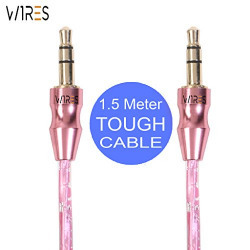 WIRES Indestructible Metallic Aux Audio Cable (Pink) (3.5 mm male to 3.5 mm male cable)