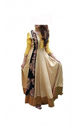 Royal Export Women's Cotton Beige Semi-Stitched Gown