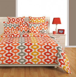 Swayam Eco Sparkle 140 TC Cotton Single Bedsheet with Pillow Cover - Orange