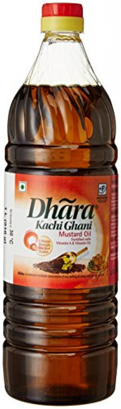 Dhara Kachi Ghani Mustard Oil, 1L (DEL3)