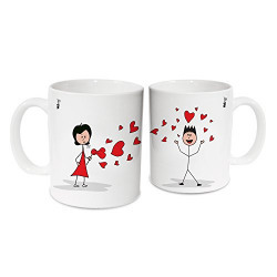 HotMuggs U&Me - Flying Hearts Ceramic Mug Set, 350ml, Set of 2, Multicolour