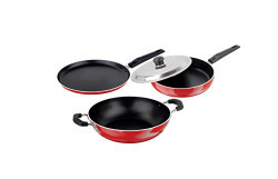 NIRLON Classic Range Non-stick Cookware Silver Gift Set 3pcs - Red/Black (Aluminium)