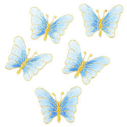 Hexawata 5Pcs Mixed Embroidery Butterfly Patches Organza Sewing Iron On Embellishments Applique Patches