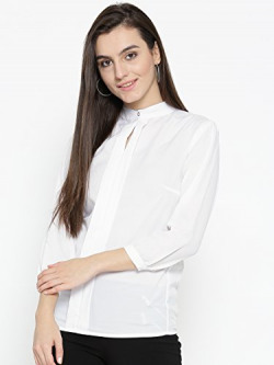 U&F Women White Solid Shirt Style Top
