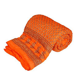 eCraftIndia Designer Block Print Floral Cotton Single Quilt - Orange