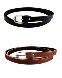 Vbirds Girl's PU leather belts set of 2 combo (Black & Brown)(VB/WOMENBELTS/BKBR)