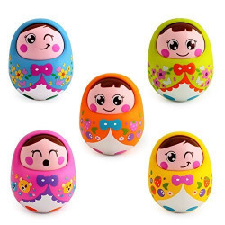 Huile Toys Push and Shake Wobbling Roly Poly Tumbler Doll with Soft and Sweet Bell Sounds, Multi Color