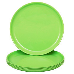 Homray Exotic XL Microwave Safe & Unbreakable Parrot Green Round Half/Quarter Plates (Set of 6)