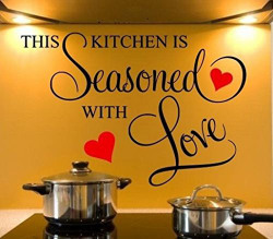 Decals Design 'Kitchen Seasoned with Love' Wall Sticker (PVC Vinyl, 70 cm x 50 cm, Black)
