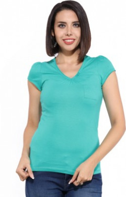 Jealous Casual Puff Sleeve Solid Women Blue Top