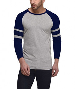 Cenizas Men's Full Sleeves Dual Tone Round Neck Tshirt ( Light Grey - Navy Blue)
