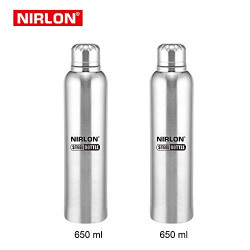 Nirlon Stainless Steel Bottle Set, 650ml, Set of 2, Silver
