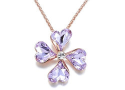 Nevi Flower Of Hearts Stylish Swarovski Crystals Rose Gold Plated Brass Princess Pendant Necklace Jewellery For Women & Girls (Violet & Rose Gold)